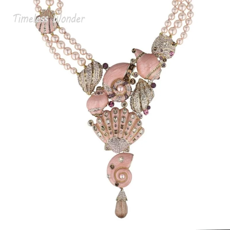 

Timeless Wonder Fancy Beaded Crystal Enamel Shell Necklace Women Designer Fine Jewelry Luxury Gift Rare Trendy Statement 1372