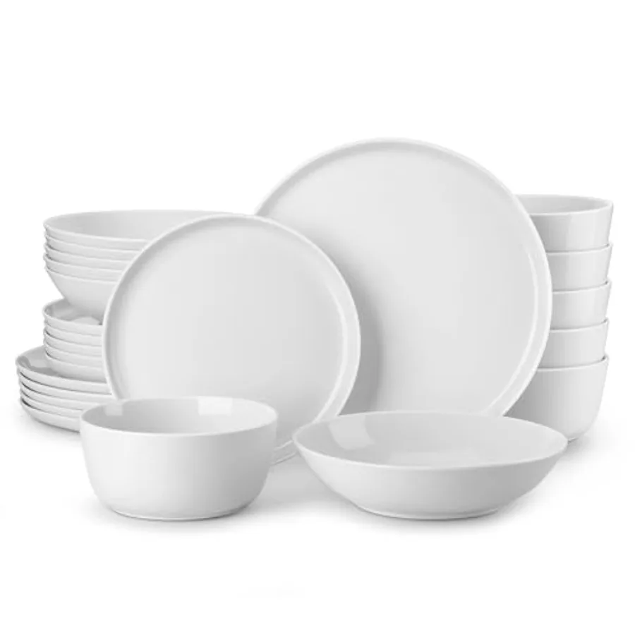 

24 Pieces Gourmet Porcelain Dinnerware Set for 6 High-Fired White Ceramic Plates and Bowls Chip Scratch Resistant Microwave and