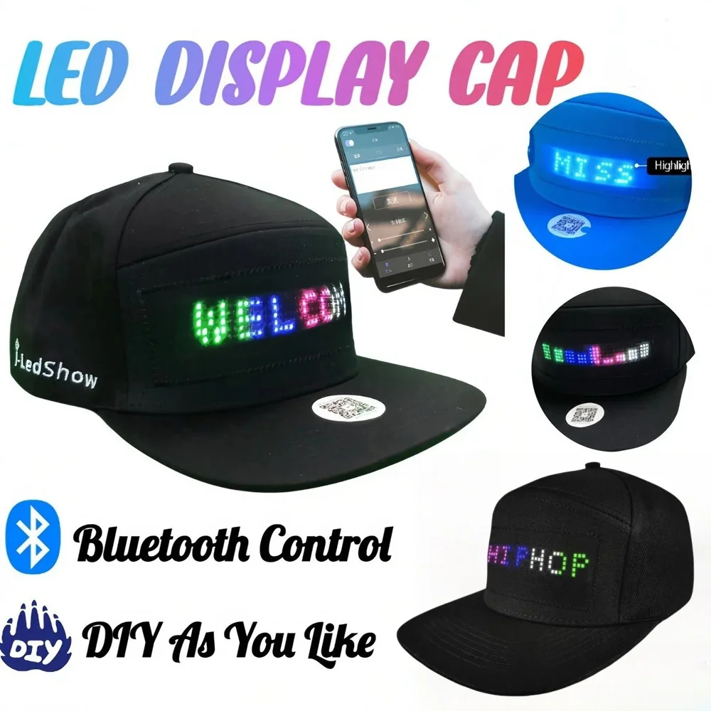 Luminous LED Cap DIY Message And Picture Bluetooth Control Fashion Apparel Accessories LED Decor Glowing Baseball Cap