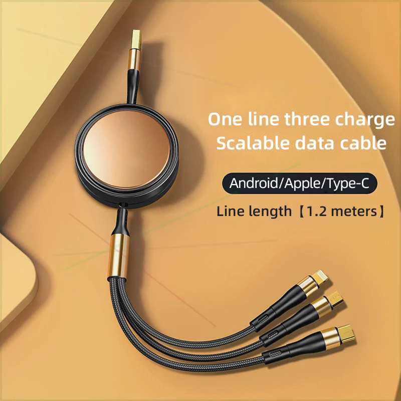 

For Tesla Model Y Model S Model 3 Model X 3-in-1 Car Data Cable 100W Apple Android Fast Charging Cable Car Interior Accessories