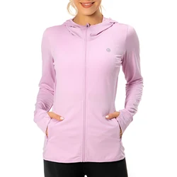 Lightbare Women's UPF 50+ Full Zip Hoodie Jacket Long Sleeve Hooded Sun Shirt with Pockets for Outdoor Hiking
