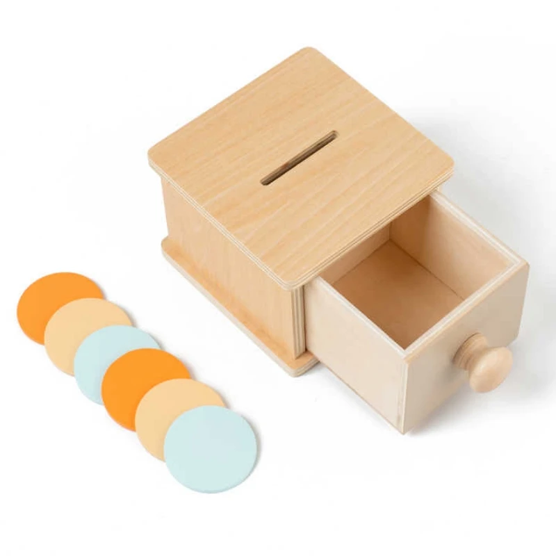 Wooden Teaching Aids Montessori Early Education Kindergarten Coin Box Drawer Games Children Object Recognition Type Color