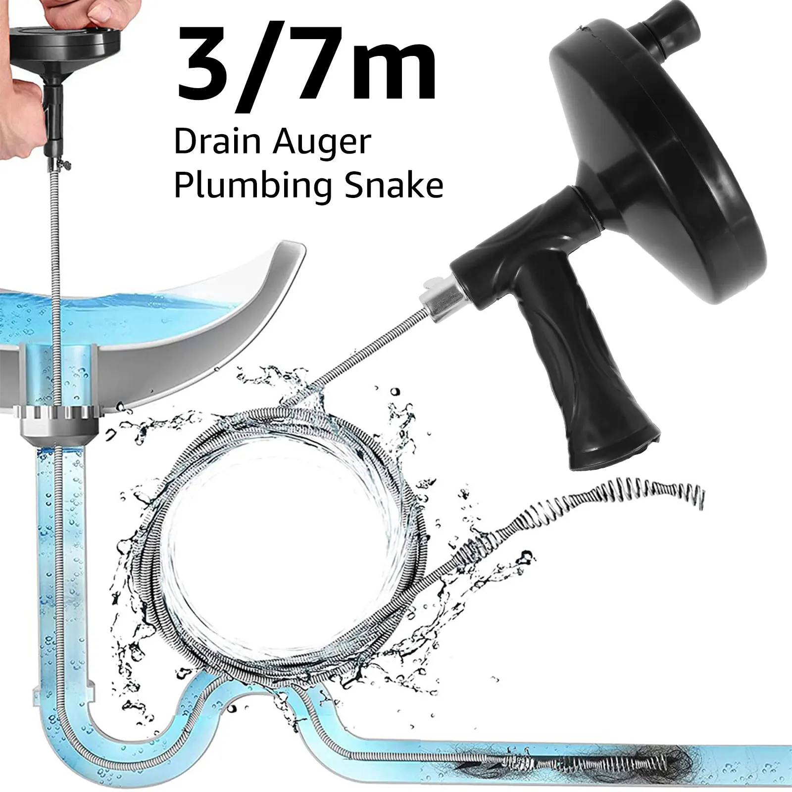 3/7M Pipe Dredging Tool Auger Drain Pipe Sewer Unblocker Bathroom Kitchen Drain Cleaner Sink Basin Pipeline Clogged Remover Tool