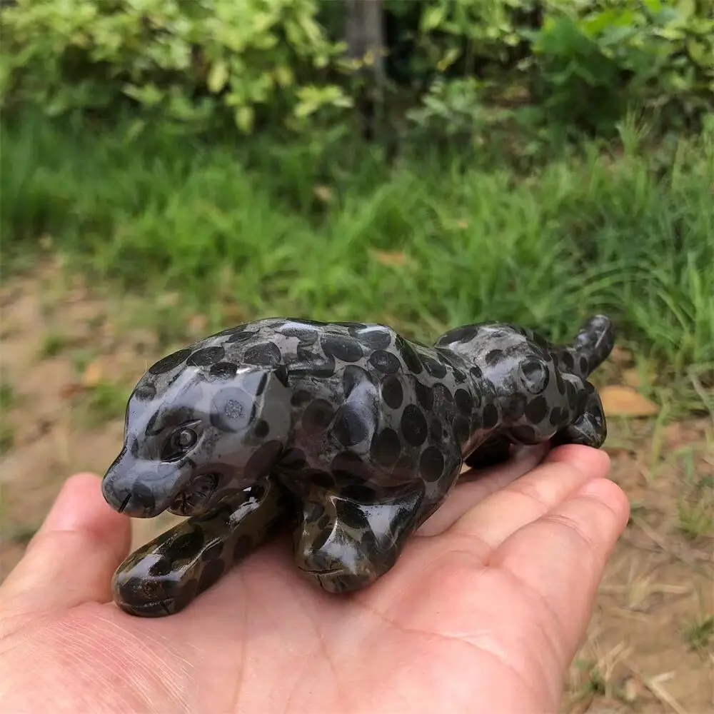 Natural Leopard Stone Cheetah Carving Animal Energy Healing Polished Mineral Ornament for Home Decoration