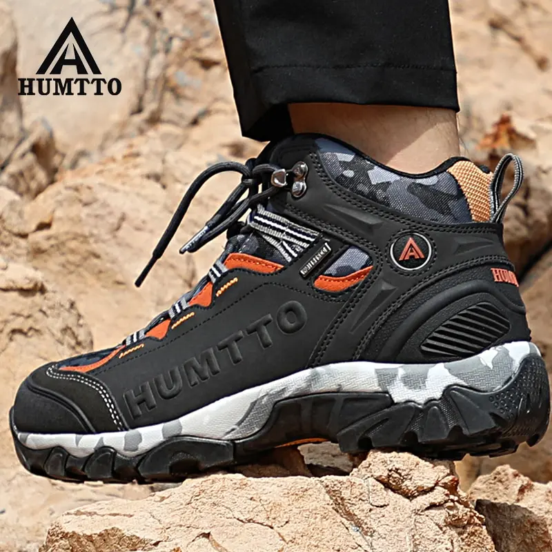 HUMTTO Waterproof Hiking Boots Breathable Leather Sport Mountain Boots Mens Trekking Shoes Outdoor Walking Men Sports Sneakers