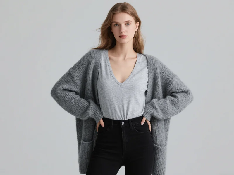t-shirt scollo a V con un cardigan lungo