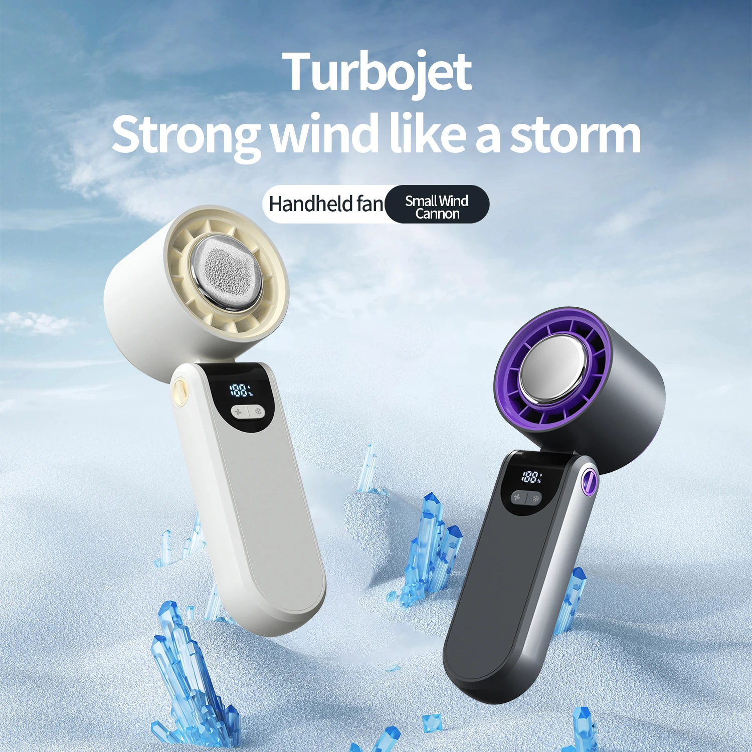 

New Portable Folding Handheld Turbo Small Fan 100-Gears Adjustment Rapid Cooling 4000mAh Battery Semiconductor Ice Fan