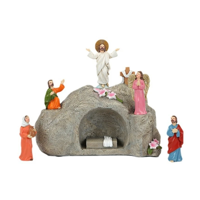 

Resins Resurrection Scene Figurines Ornaments Set with Lighting for Home Decors New Dropship