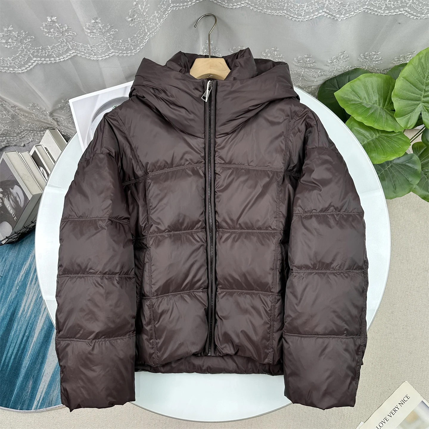 

Wood Giant 3900 down Jacket Women's Zipper Hooded Lightweight Stand Collar Duck Feather Coat Warm Thickened Short Style