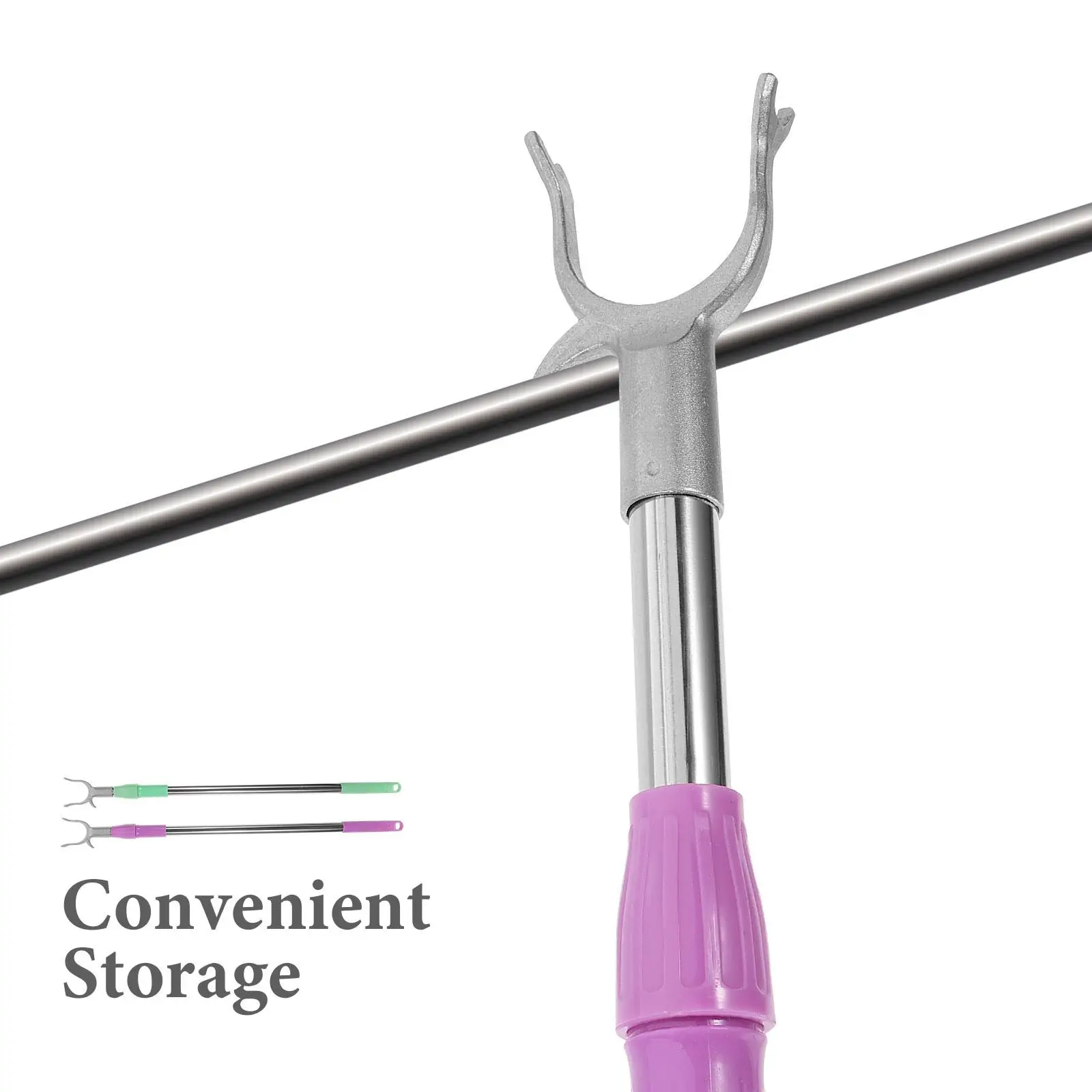 2Pcs Clothesline Rod 70 117cm Adjustable Green Fork Balcony Drying Rack Household Garment Pole Closet Reaching