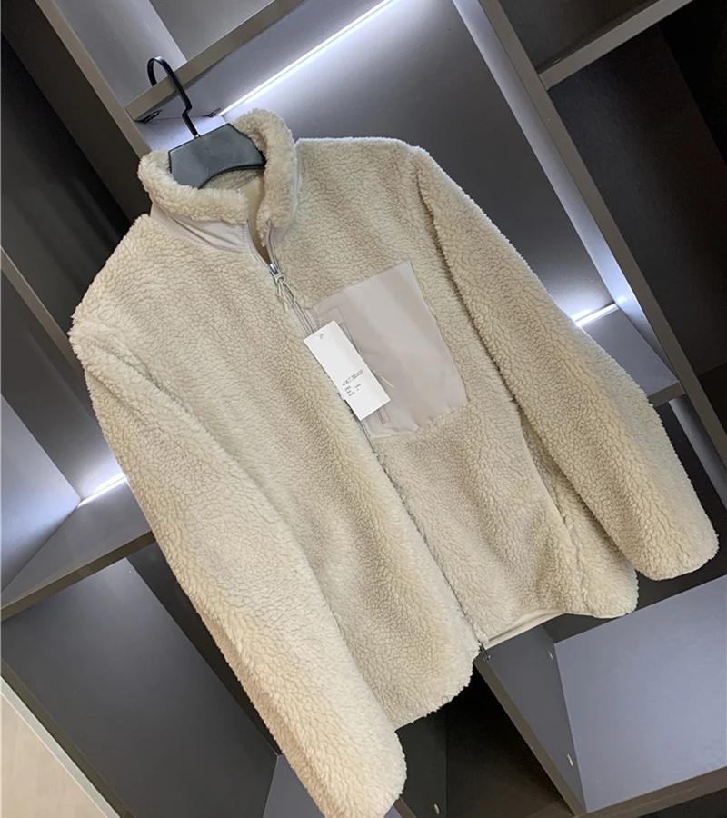 Japanischer Sle Eepskin Velvet Herbst Winter Winddichter warmer Cosite Fce Stehkragen Jaet Ex Garderoben-Ential