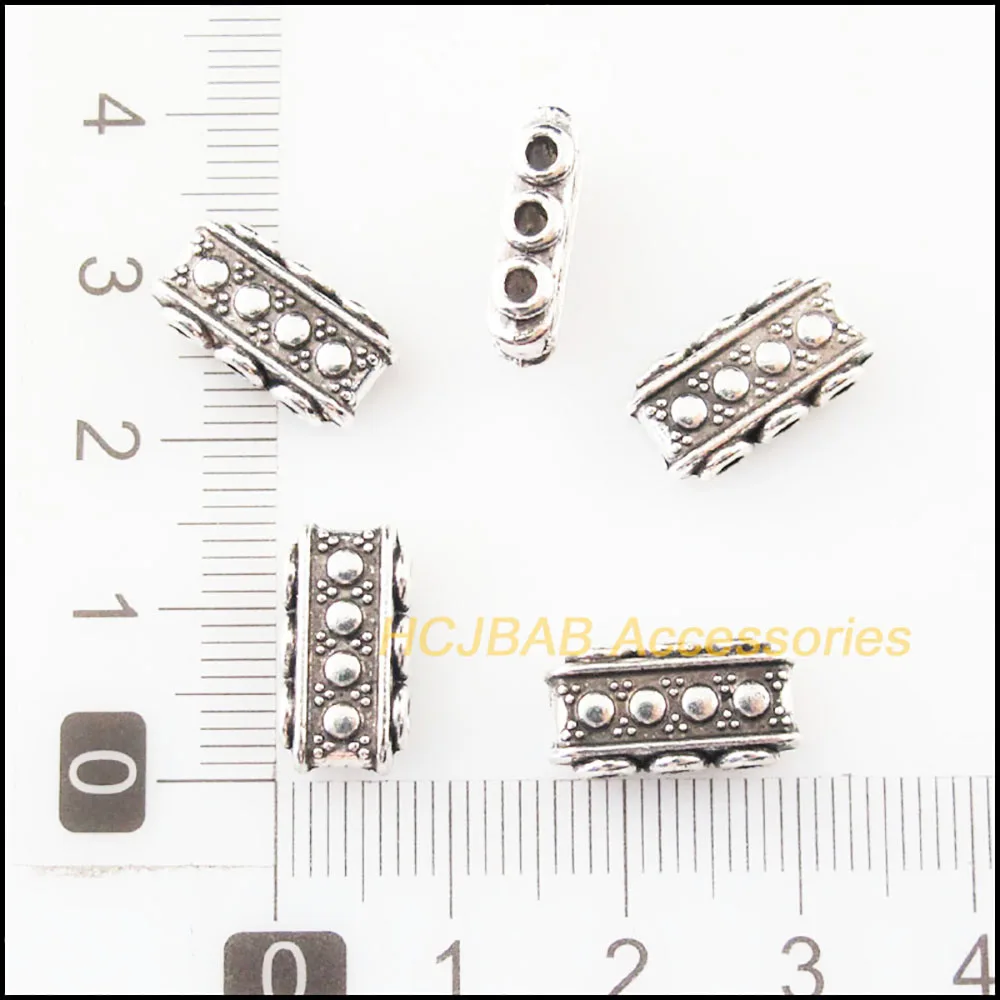 20 New Rectangle Charms Tibetan Silver Color 3-Holes Spacer Beads 7.5x14.5mm