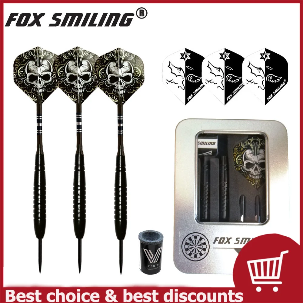 Fox Smiling 3pcs 20/23g Steel Tip Darts With Iron Case Box Package With Stone Sharpener