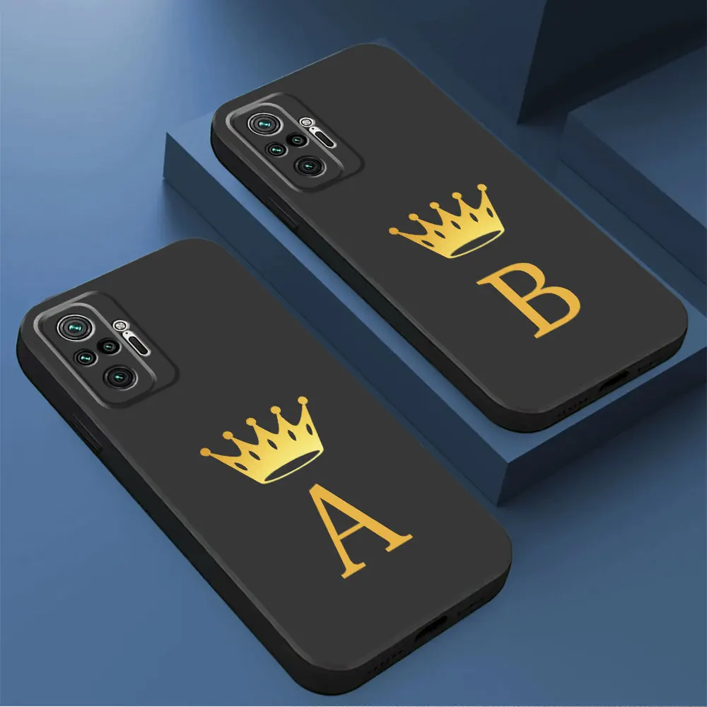 Crown 26 Letter Fashion A-F Phone Case for Xiaomi Redmi Note 9 8 7 8T 11S 9S 9T 10S 12S 11 Pro 13 Pro 10 12 Cover TPU Soft Capa