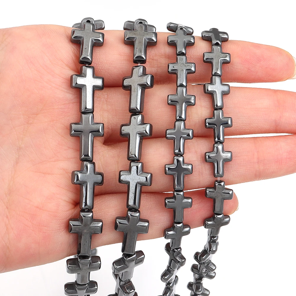 Natural Black Hematite Stone Beads 10/14mm Cross Shape Loose Spacer Beads For DIY Jewelry Making Bracelets Necklace Accessories view 3