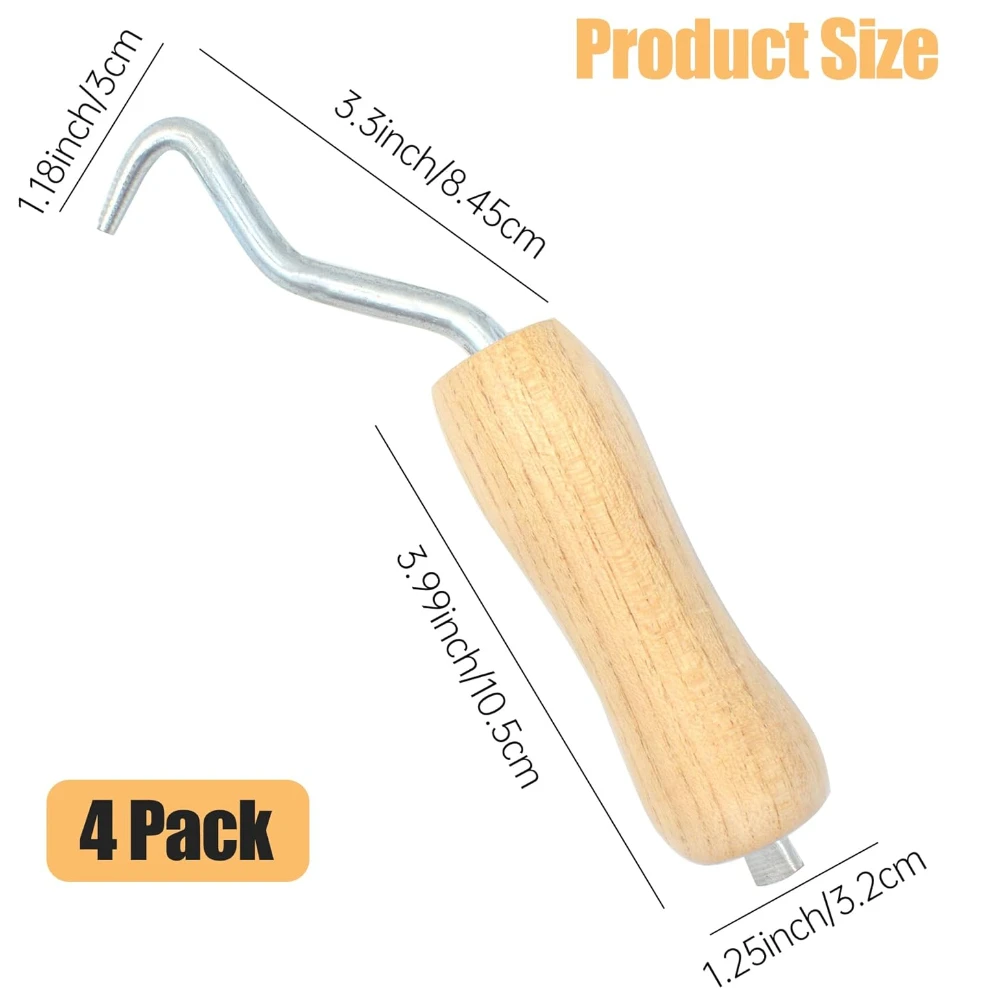 4pcs Rebar Twister with Wooden Handle Concrete Iron Wire Tie Twister Tool Hand Steel Tie Tool for Fence Twisting