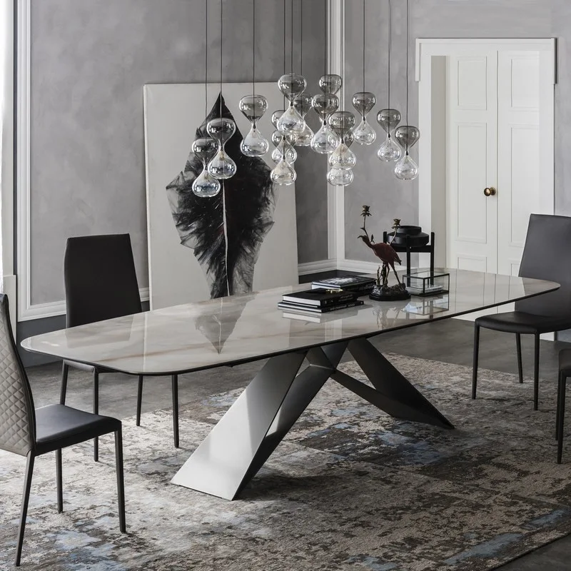 

Modern Luxury Italian Rectangular Dining Table Set with a Marble Top