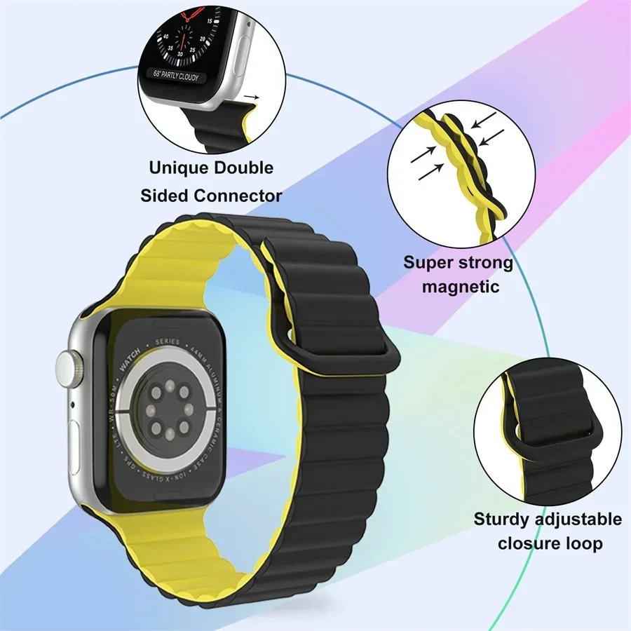 Correa magnética para Apple Watch Band 40mm 45mm 44mm 41mm 49mm 44mm 38mm 42 pulsera de silicona iWatch series 8 SE 6 7 8 9 Ultra 2