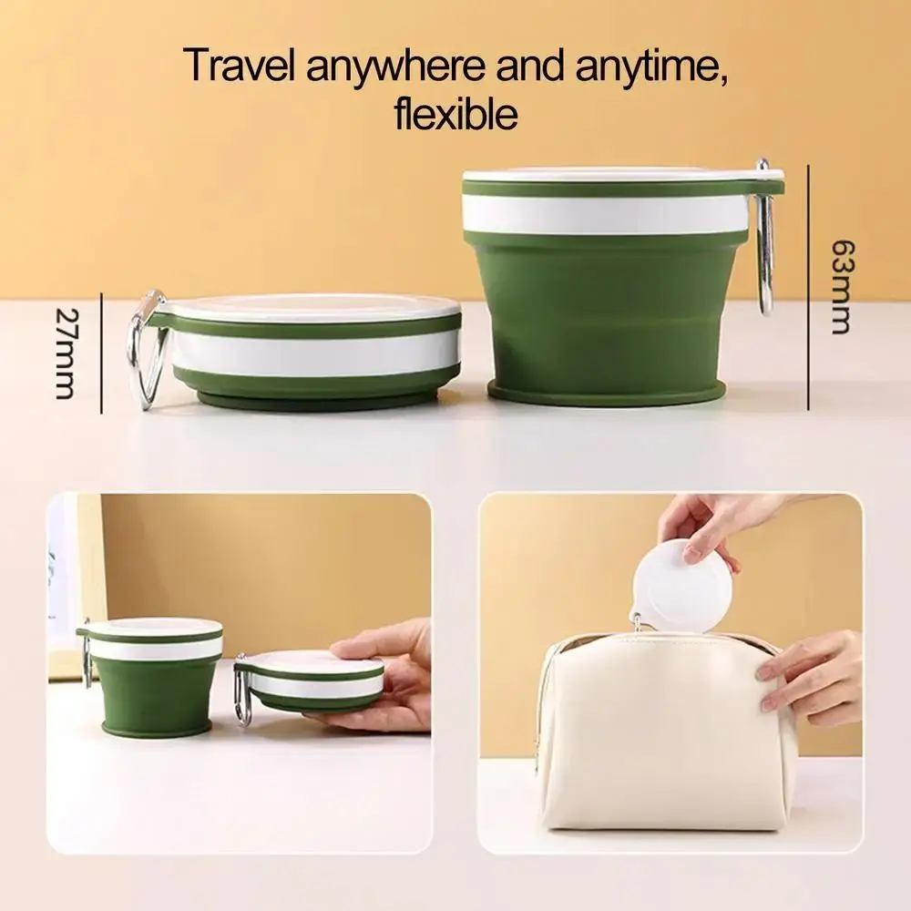 Portable Foldable Travel Mug with Carabiner Leak Proof Silicone Drinking Cup Heat-resistant Space Saving Retractable Camping Cup