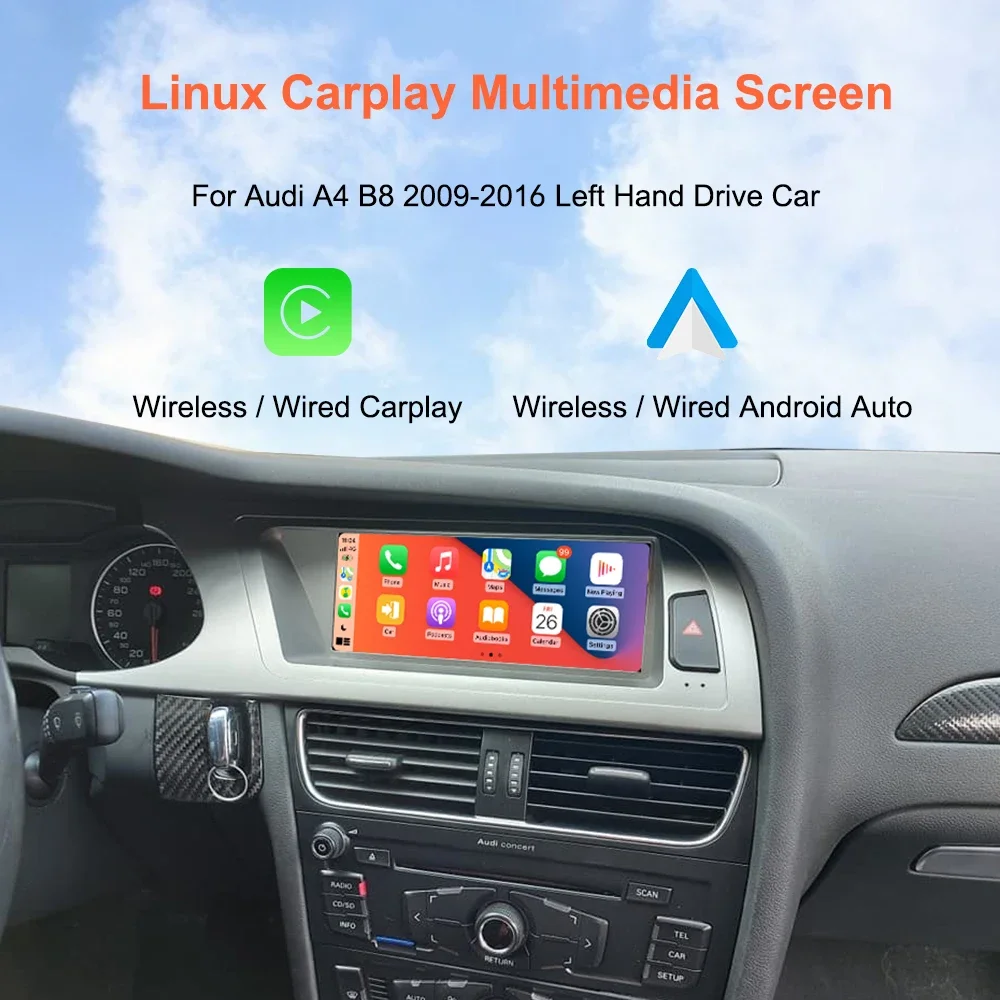 BONROAD 8,8 Zoll Wireless Carplay Android Auto Multimedia Player Autoradio für Audi A4 B8 2009-2016 GPS BT Stereo – Detail 5