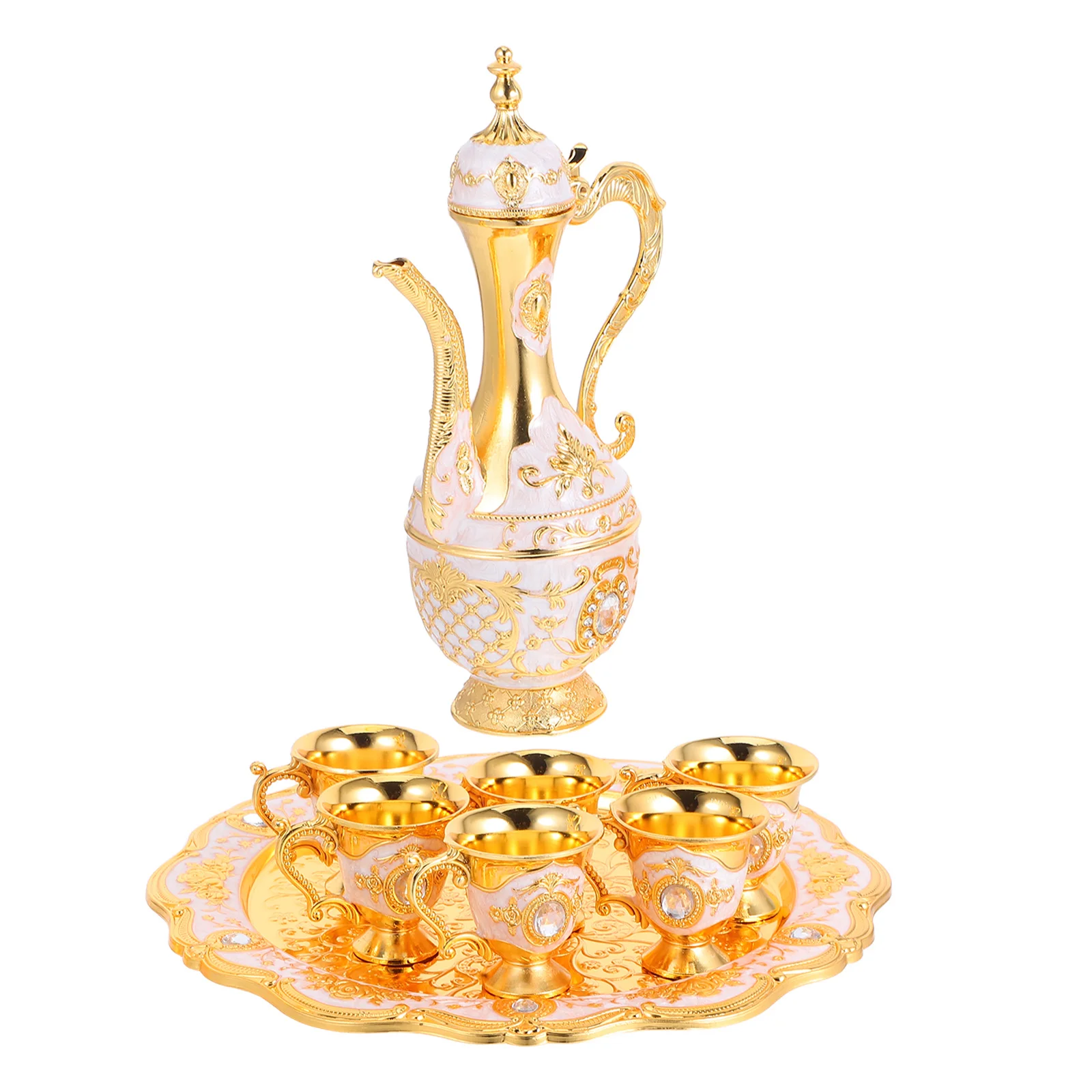 

1Set Royal Chalices Set Gold Tone Metal Vintage Goblets 250Ml Decanter 30Ml Cups with Tray for Spirits Cocktails Home Bar