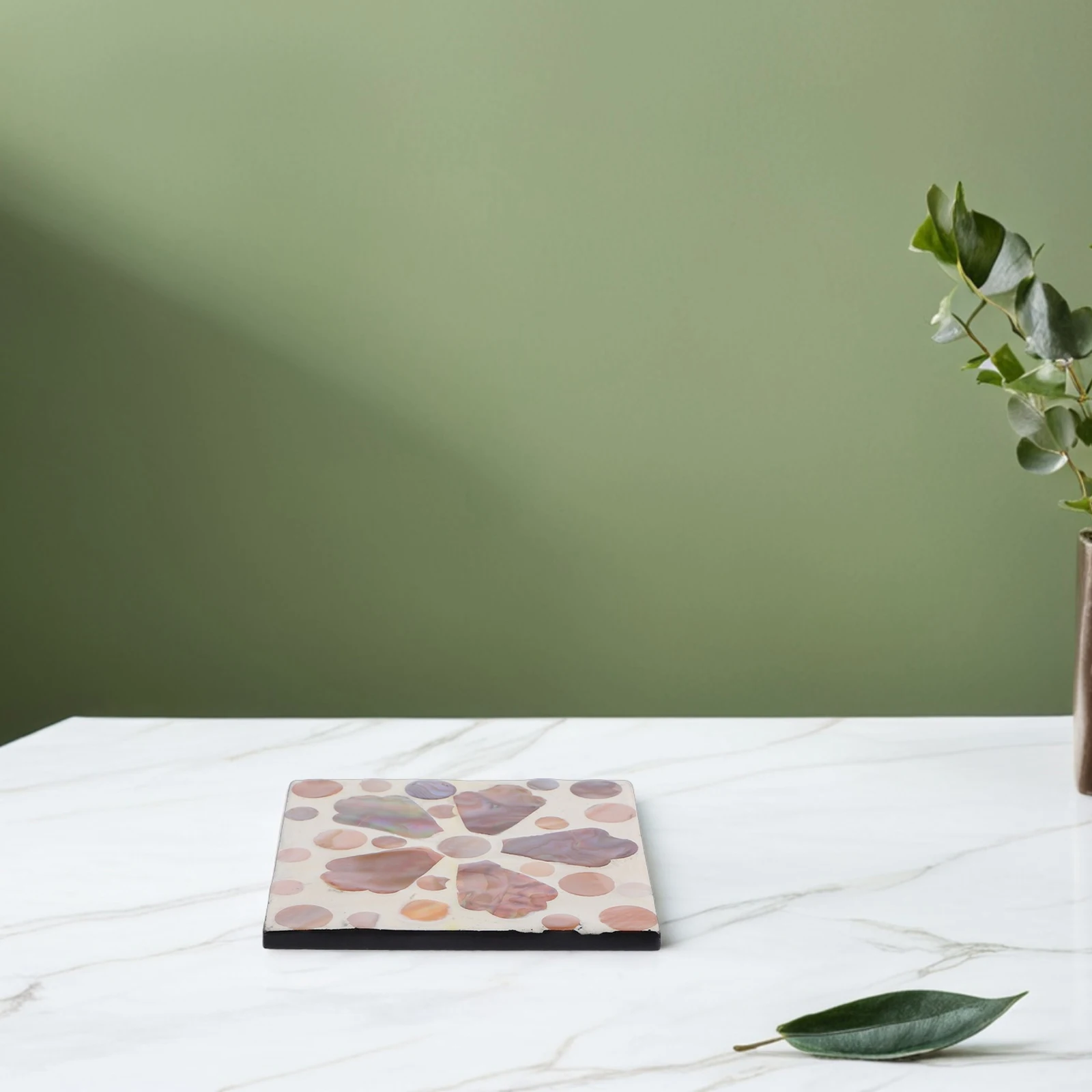 

Square Natural Shell Flower Heat Insulation Table Protection Cup Mats For Home Office Coffee Shop Desk Vintage Drink