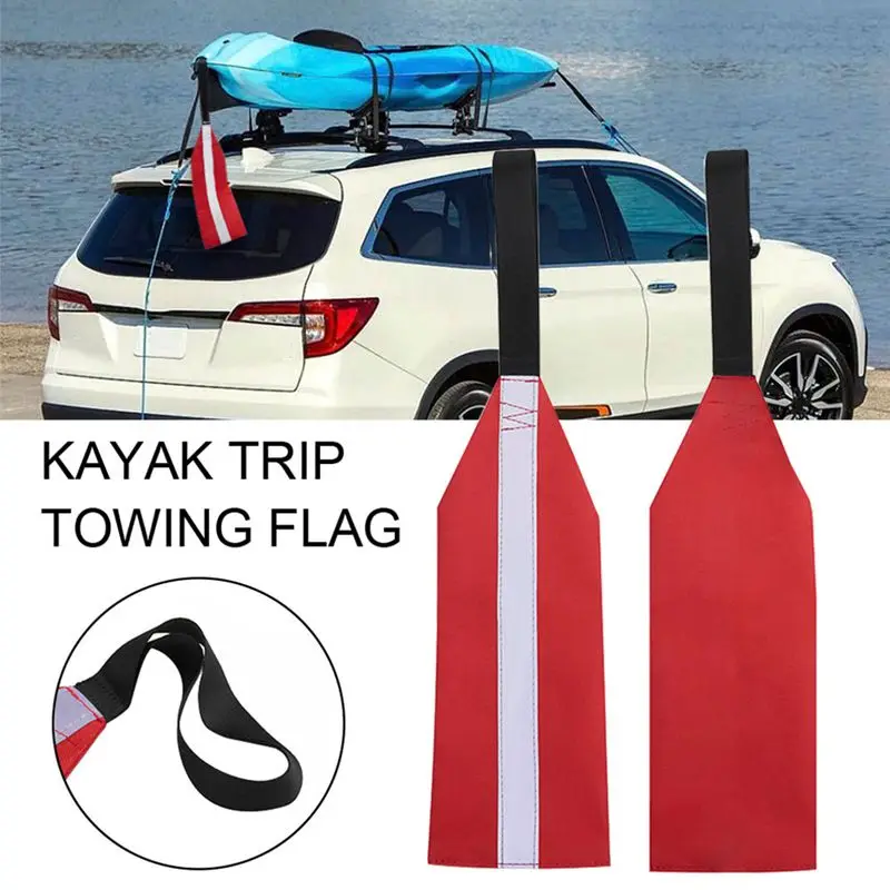 35x13cm Safety Travel Flag Kayak Canoe Red Warning Flag with Reflective Strip Towing Canoes Truck Safety Accessories