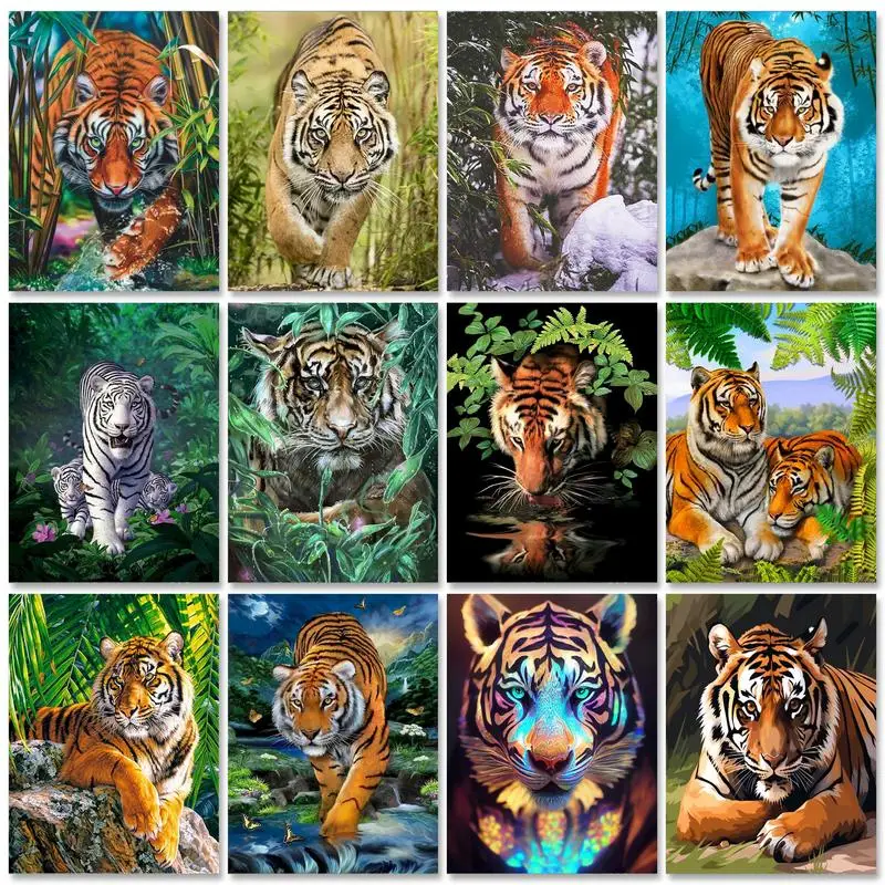 

GATYZTORY Painting By Numbers Tiger Animals Acrylic Painting Modern Pictures Coloring Paint By Numbers Home Decor For Diy Gift