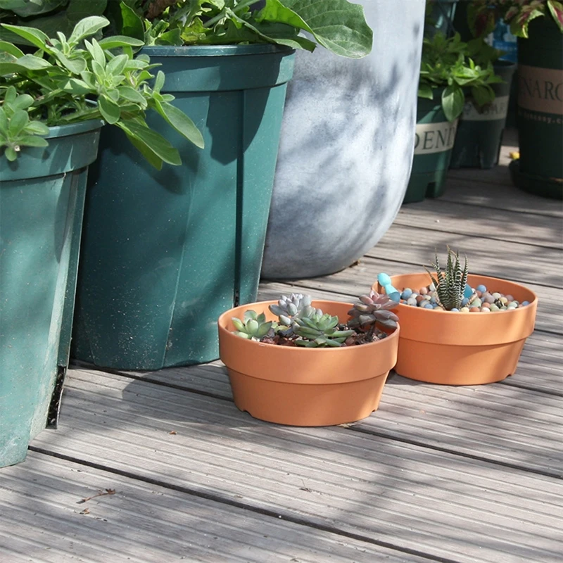 F92B Imitation Terracotta Pot/Tray for Plants Round Plant Pot/Tray with Drainage Hole