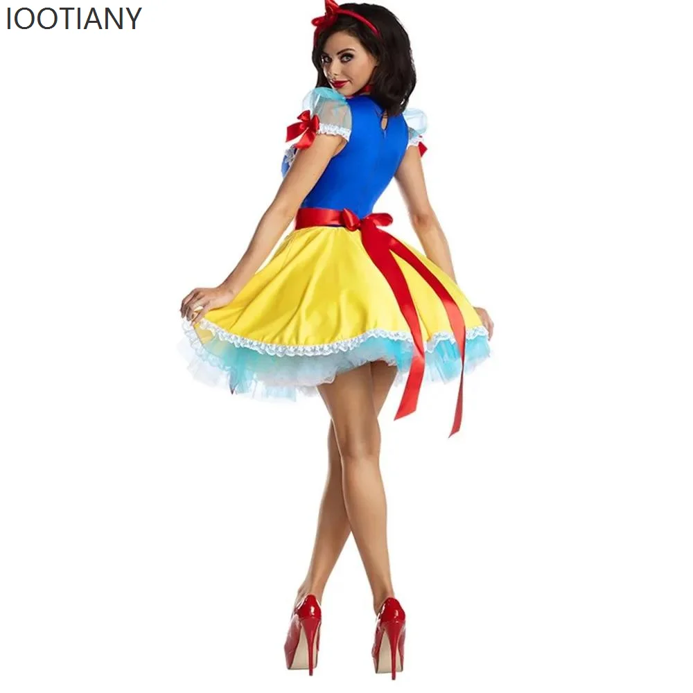 IOOTIANY 할로윈 카니발 파티 섹시한 애니메이션 공주 의상 요정 여왕 코스프레 의상 노란색 드레스 가면 무도회