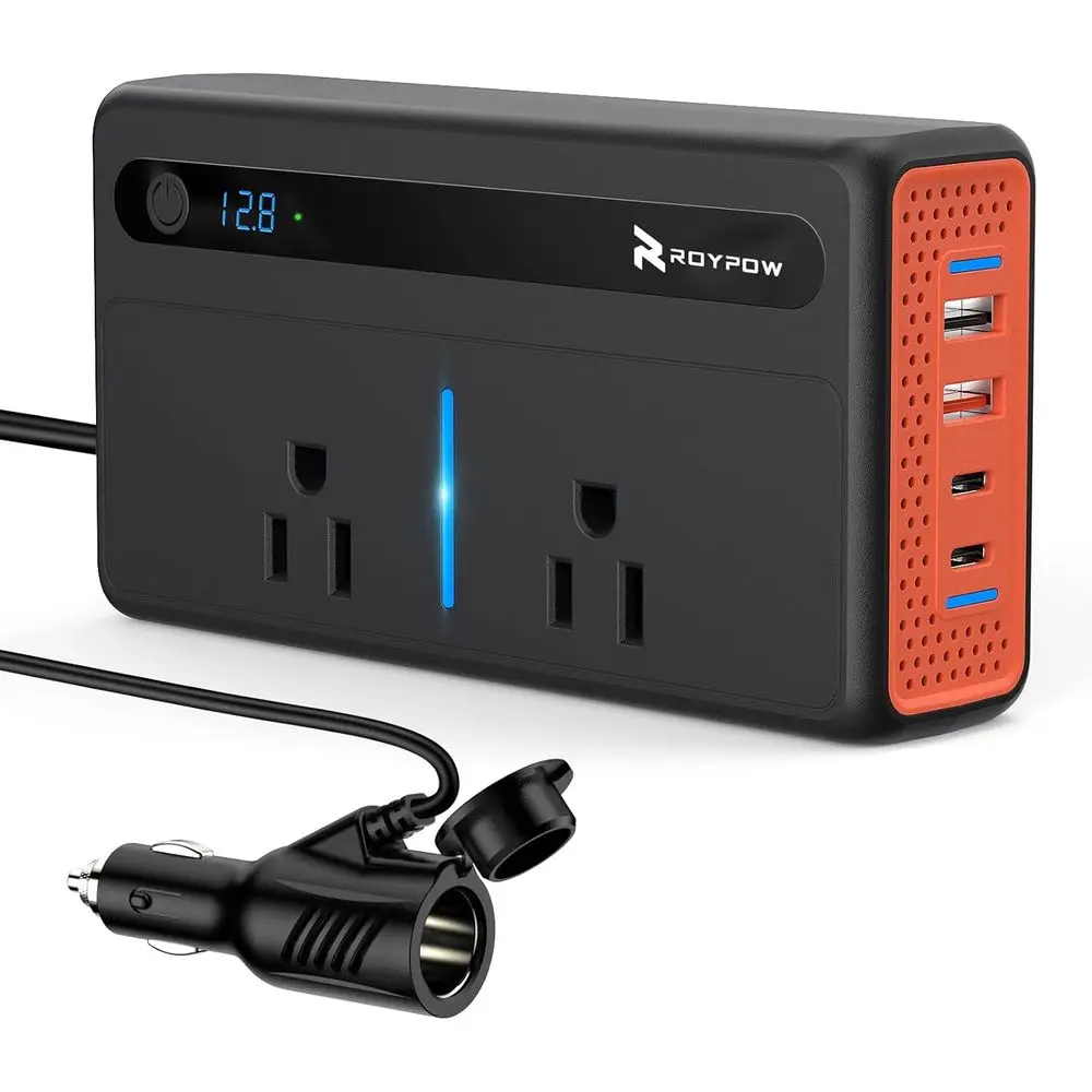 

Автомобильный инвертор мощностью 300 Вт, DC 12В в AC 110В с USB-A 3.4А, QC3.0 24Вт, PD 30Вт, PD 36Вт, двойные AC-розетки