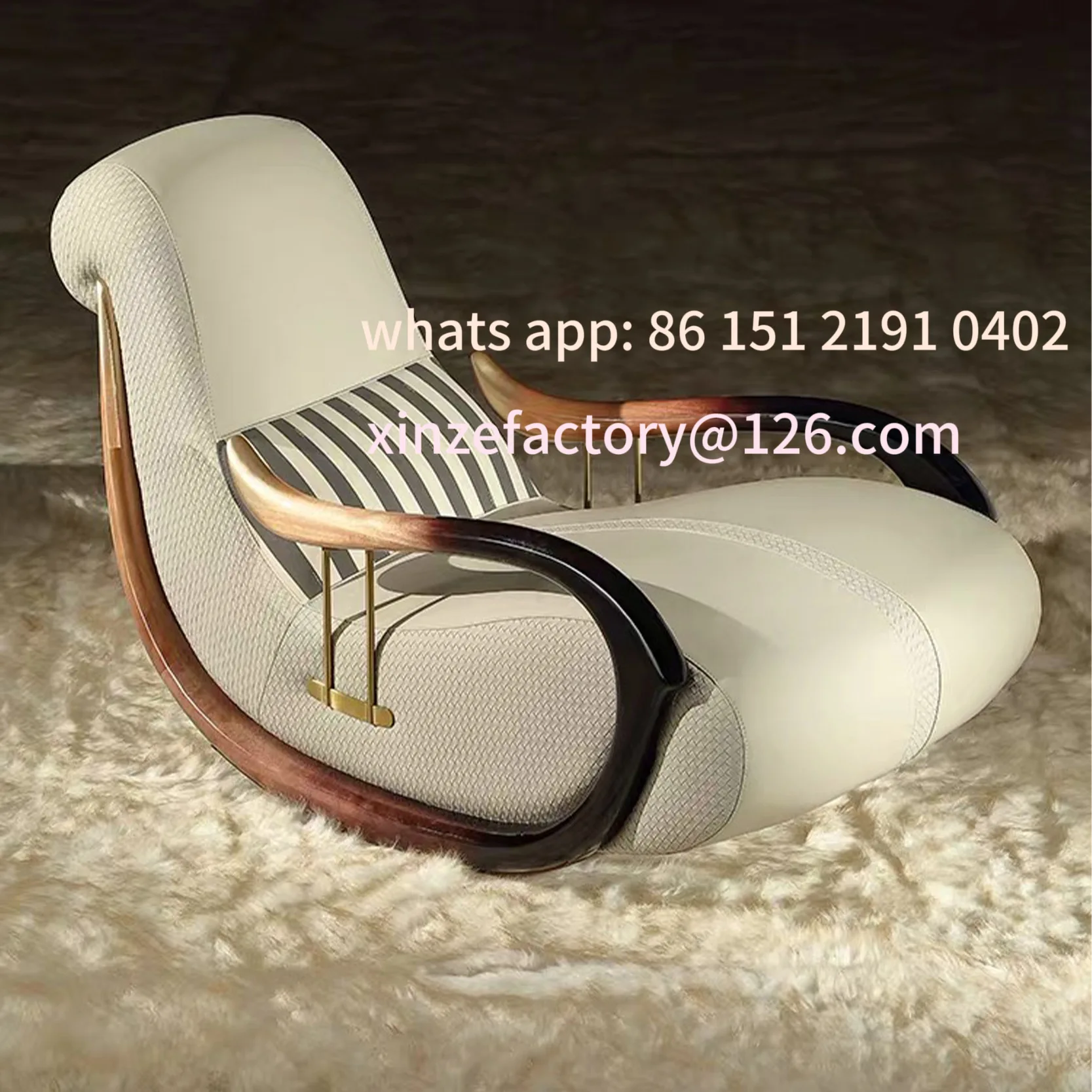 

Customizable Balcony Sitting Single Sofa Rocking Chair Solid Wood Armrest Bedroom Leather Light Luxury Reclining Chair