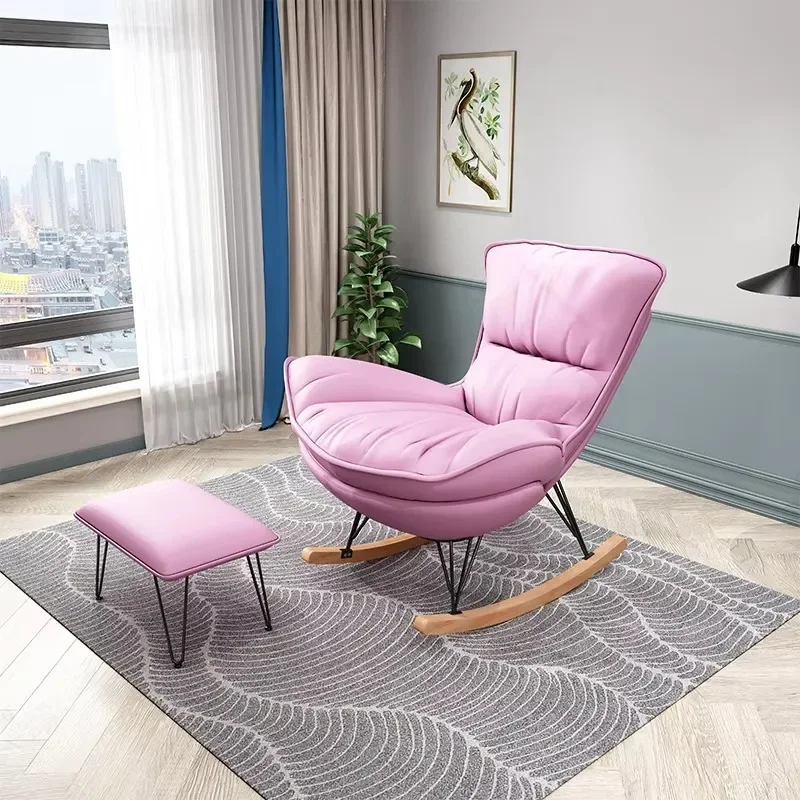 

Family Living Room Rocking Chair Adult Leisure Unfolding Rocking Lazy Sofa Chair Household Furniture Leather Material