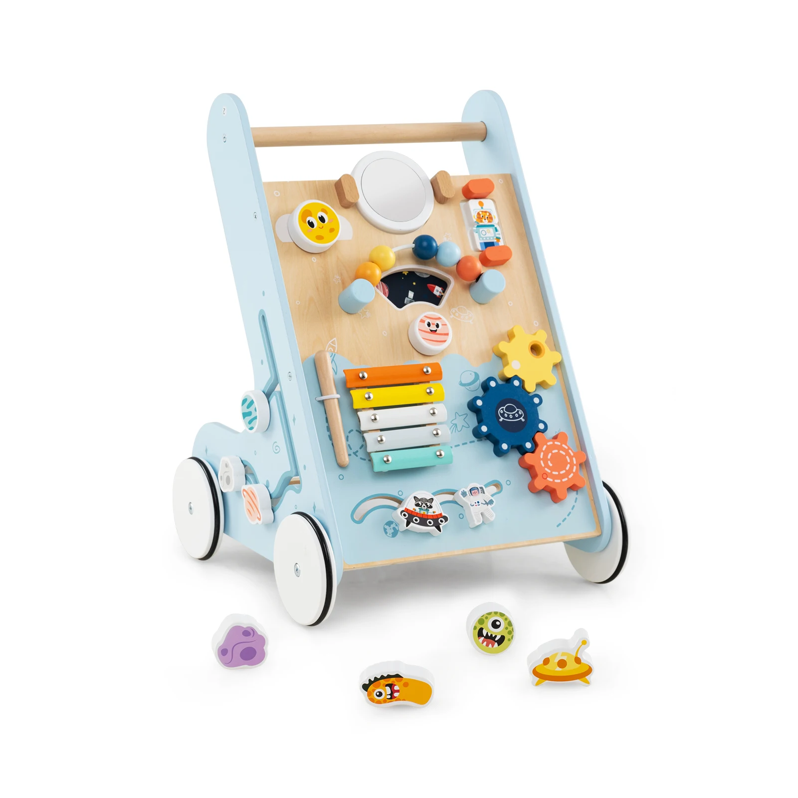 

Wooden Baby Walker Push and Pull Learning Activity Center with Wheels Push Toy