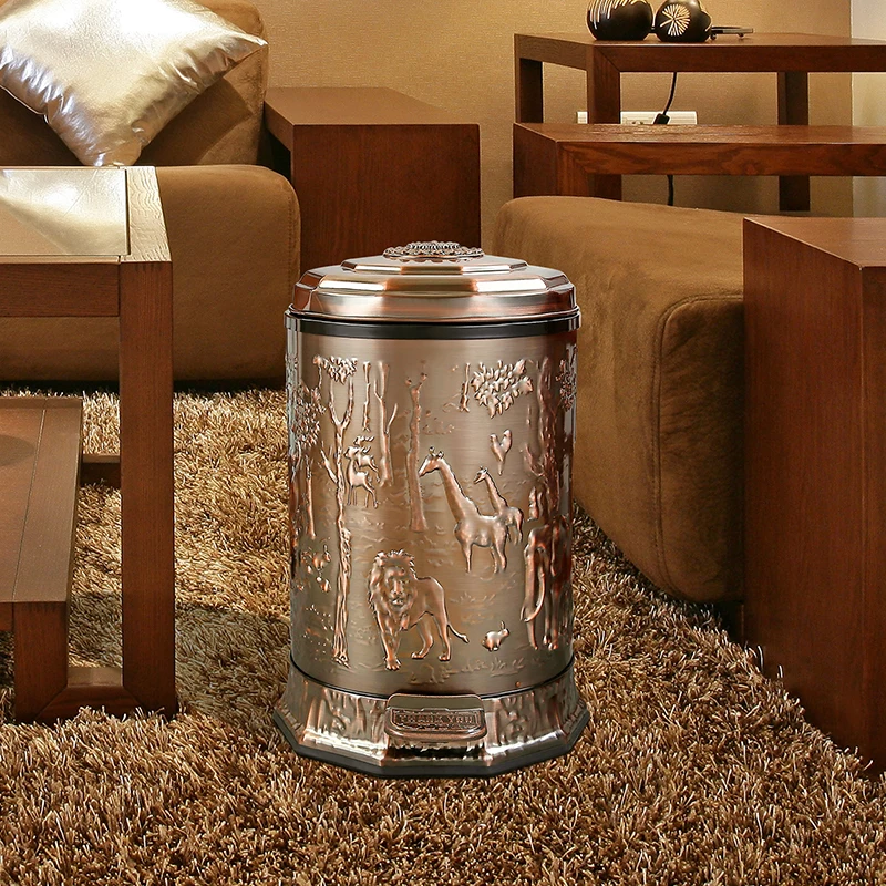 

European luxury gold plated foot pedal metal trash bin trash bags garbage bags waste can garbage bin for home Hotel Supplies
