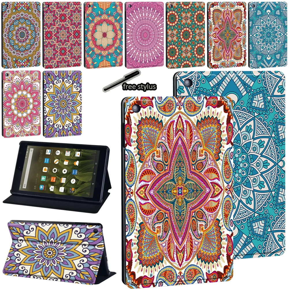 

PU Leather Stand Cover for Amazon Fire 7 12th gen 2022/Fire 7 5/7/9th Gen/Fire HD 8/10 Mandala Print Series Pattern Tablet Case