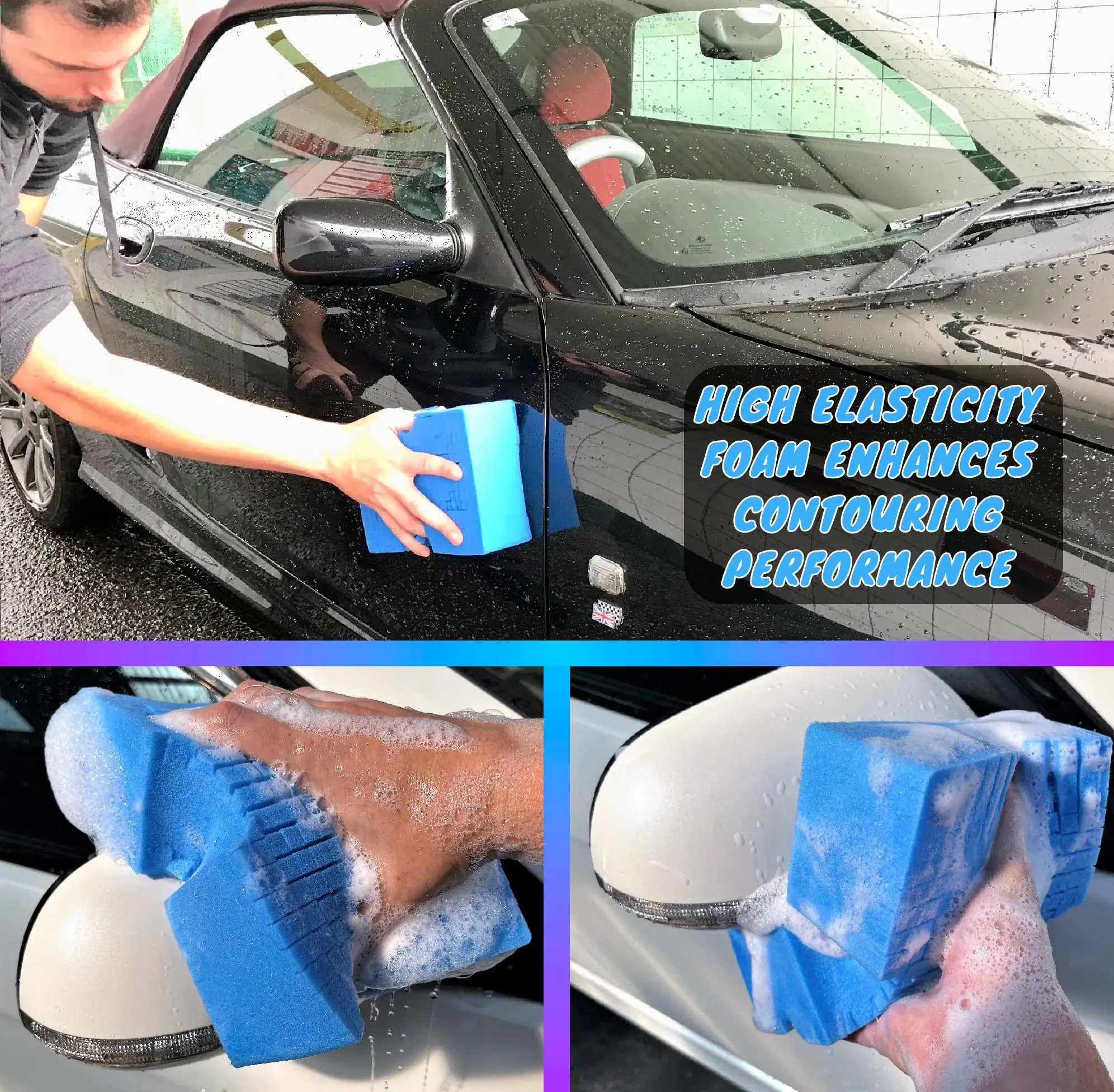 Esponja de lavagem de carros com grande corte transversal, Grade de espuma macia, Esponja Super Absorvente, Aperto fácil, Não arranhão, Ferramentas