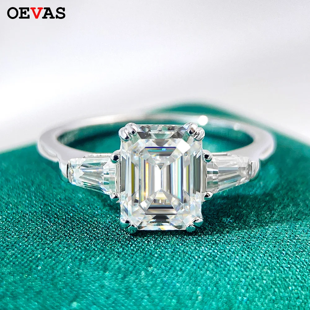 

OEVAS Full D Color Emerald Cut Moissanite Ring for Women Wedding Engagement Party 100% 925 Sterling Silver Fine Jewelry