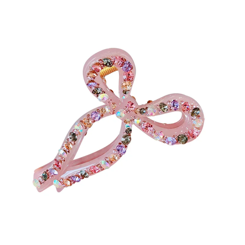 2024 New Ribbon Bow Hair Clip with Colorful Diamonds and Shark Clip Hair Accessories