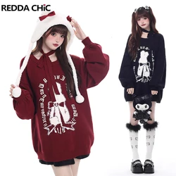 REDDACHiC Bunny Christmas Sweater Pullover Lantern Sleeves Casual Oversized Top