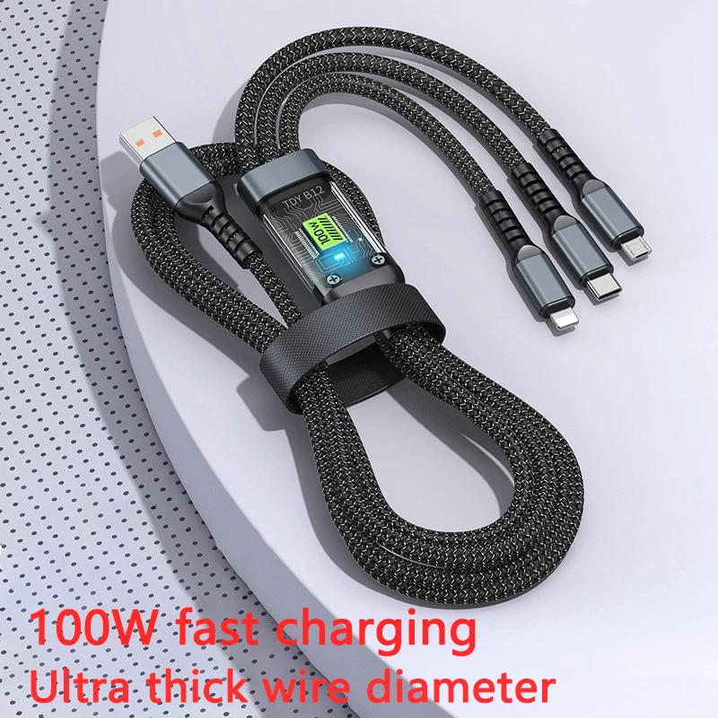 3 in 1 100W Fast Charging Cable USB Type C Cable For iPhone Realme Samsung Huawei 50 pro Micro Usb C Charger Charging Cable Wire