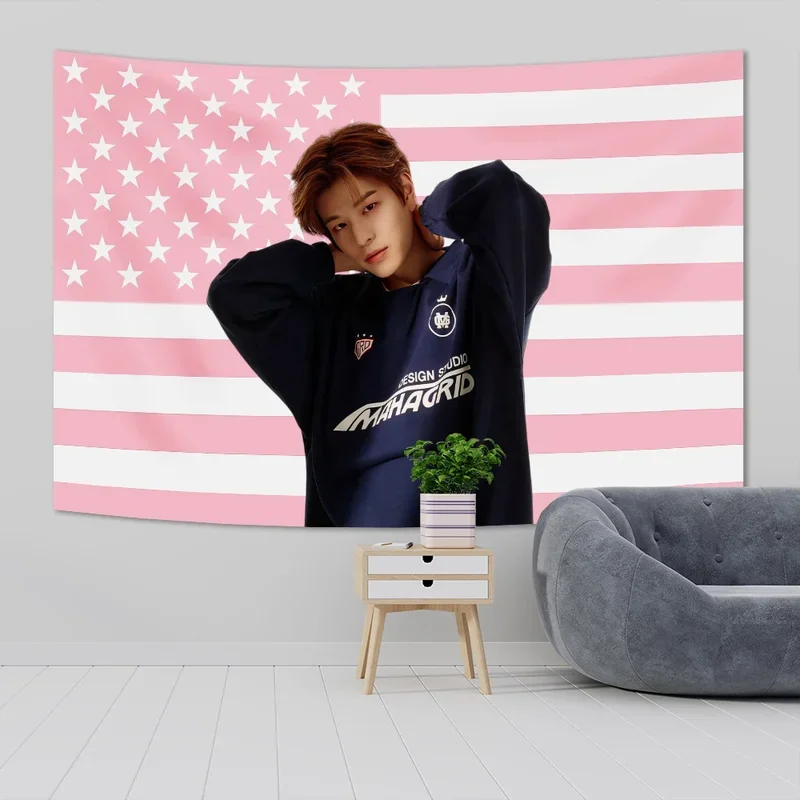 Soobins American Flag Tapestry Kpop Idol Home Decoration Wall Hanging Bedroom Dorm Background Concert Banner bohemian decor y #