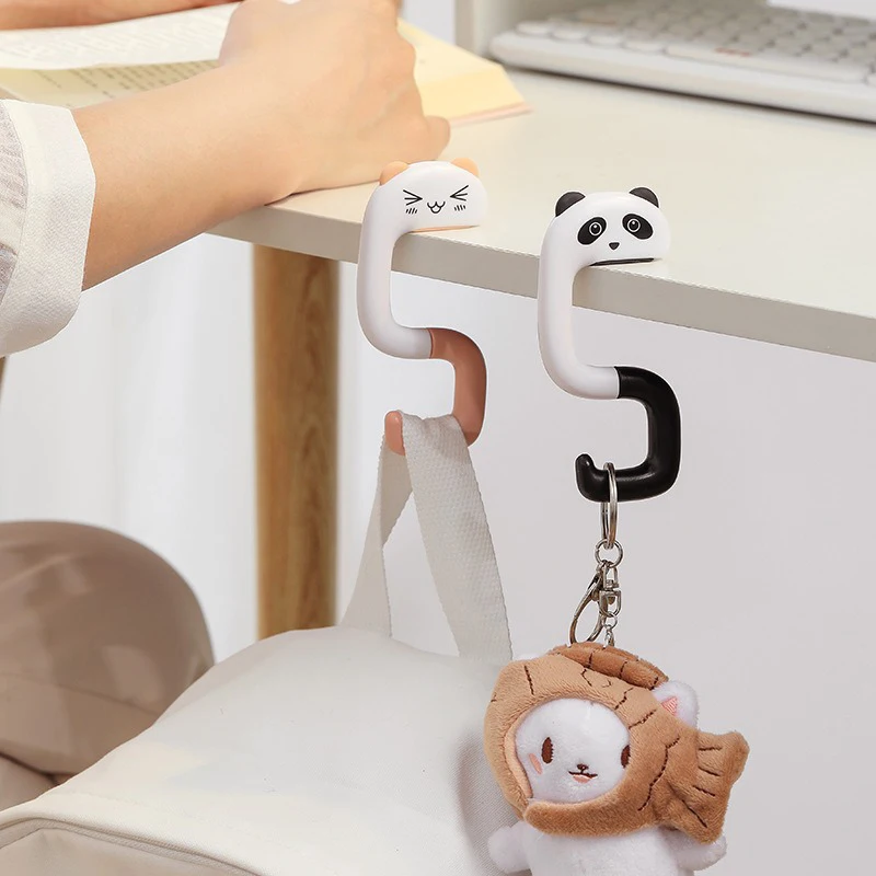 Cartoon Animal Table Purse Hooks Portable Bag Hook Office Decor Plastic Desk Hook Schoolbag Key Hanger Holder WNGG05