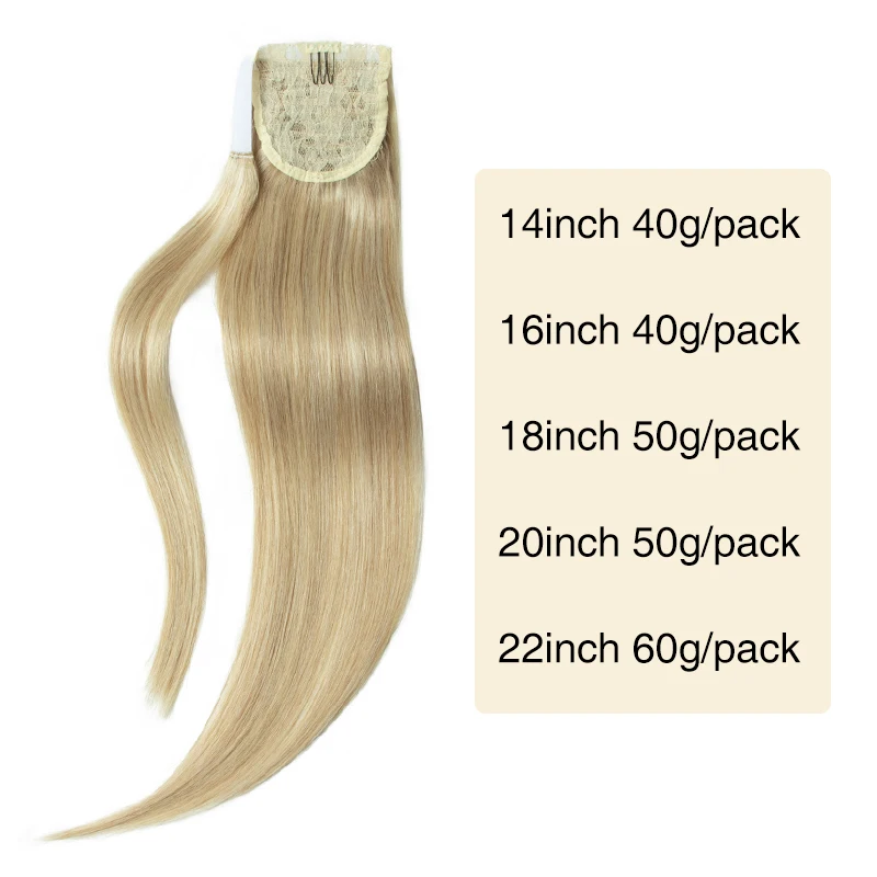 Coda di cavallo bionda capelli umani estensioni naturali dei capelli veri avvolgere Clip su coda di cavallo estremità spesse biondo platino 24 pollici 140G