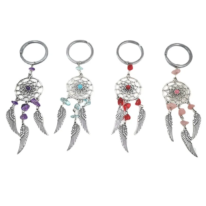 

Fashion Dreamcatcher Keychain Natural Stone Beads Bohemian Keyring for Women Men Metal Wing llaveros Charm Bag Trinket Luck Gift