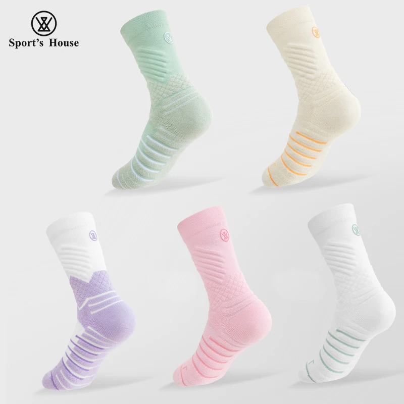 SPORT'S HOUSE Women's mid-tube badminton socks Towel bottom wicking sweat breathable non-slip sports socks