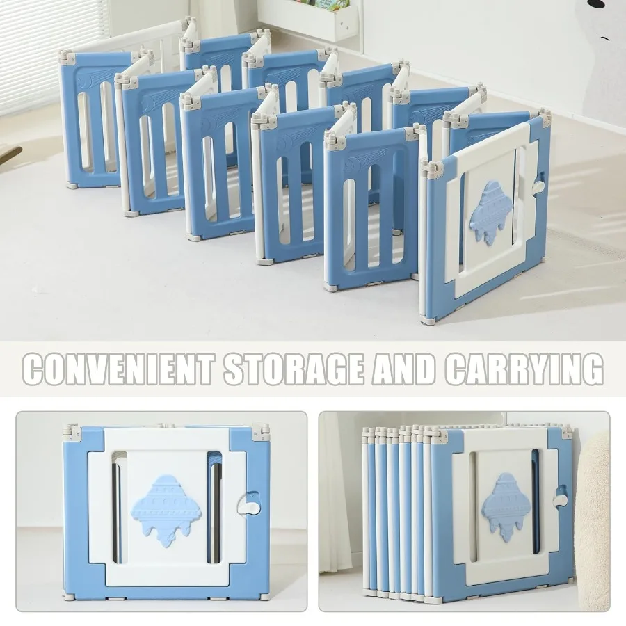 Bardzo Duży Kojec dla Dzieci - 22 Elementy Składany Park dla Niemowląt i Małych Dzieci, Przenośna Bariera, Bramka, Niebieski