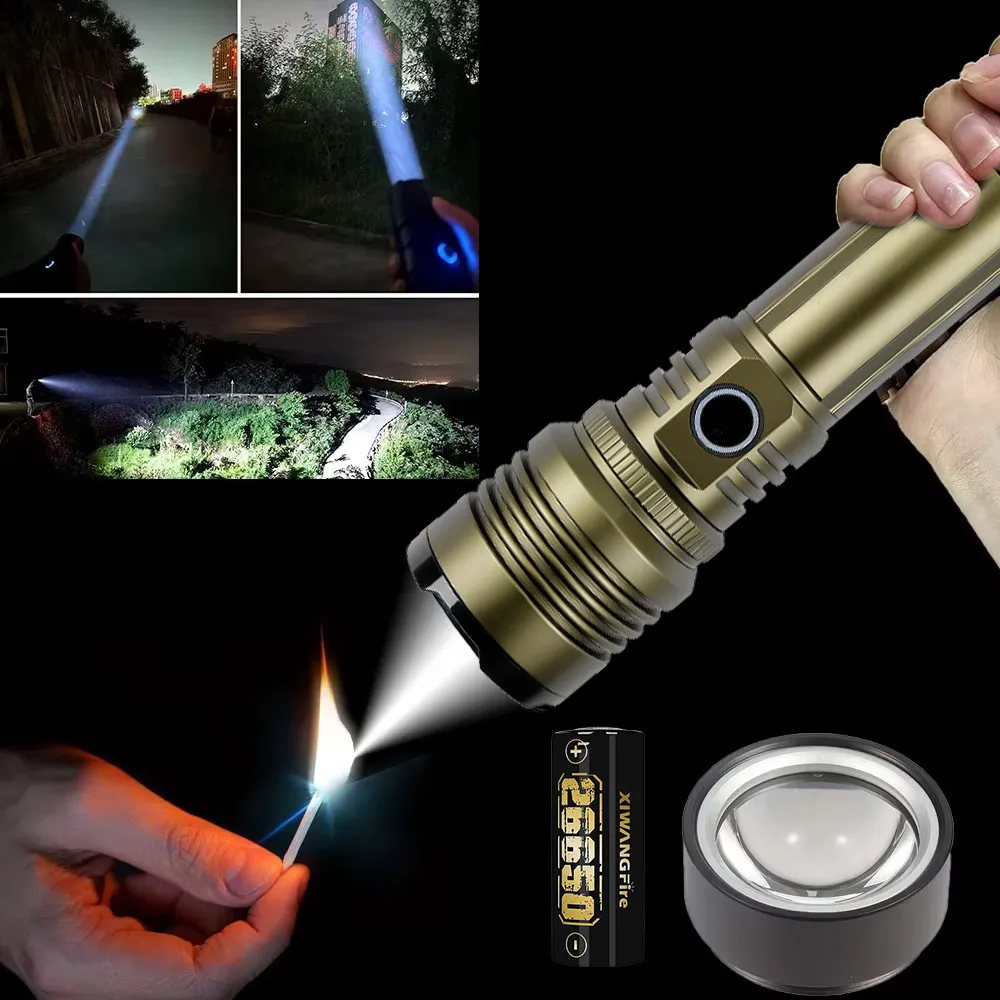 Super Bright LED Flashlight 26650 Battery USB Rechargeable Torch Light with Power Bank Handheld Flashlight for Camping Emergency