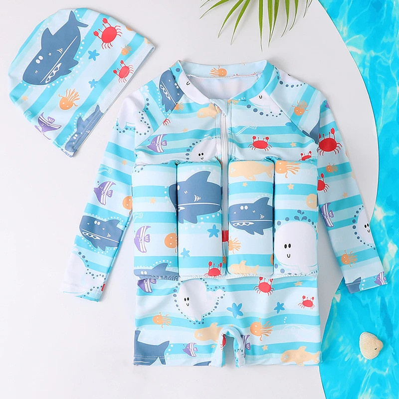 Children's Buoyancy Swimsuit Cartoon Swimwear Kid One-Piece Floating Rash Guards Bathing Clothes Boys Girls Swimming Suits 1-6T