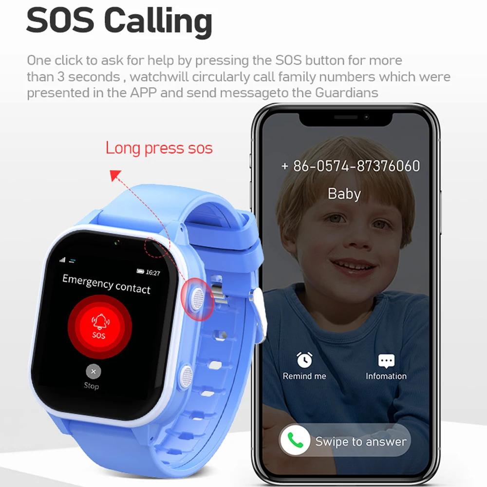 DF89 Orologio per bambini 4G LTE Sistema operativo Android Smartwatch per bambini 4G SOS Chiamata Video GPS WIFI LBS Posizione con fotocamera IP67 Impermeabile